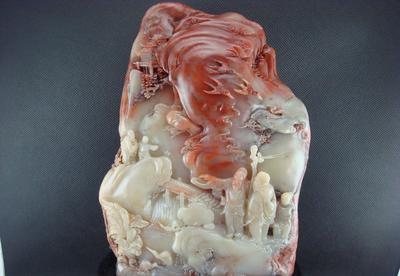 壽山杜林石【深山訪(fǎng)友】高浮雕擺件 自然與技藝的完美融合